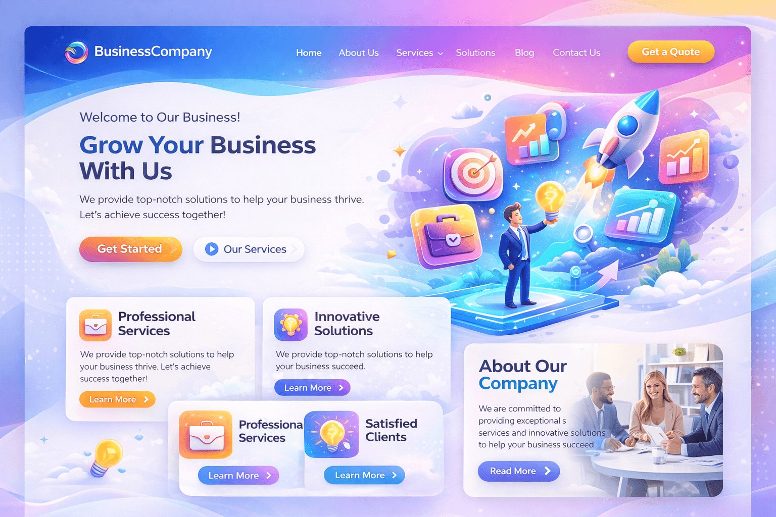 Modern business website example: clean design, bold typography, responsive layout