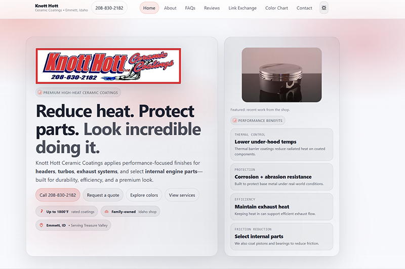 Knott Hott Coatings website screenshot