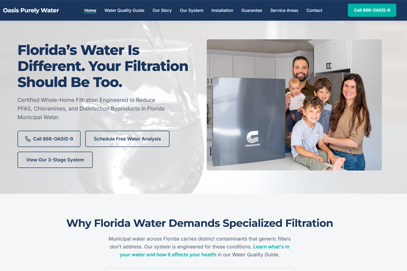 Oasis Purely Water website screenshot